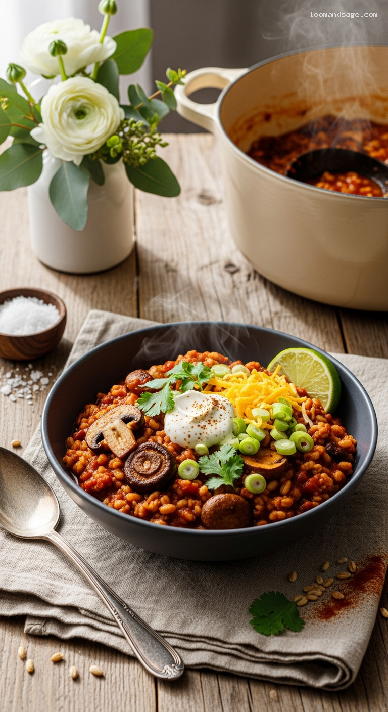 Hearty Barley and Mushroom Chili (Beef or Turkey)