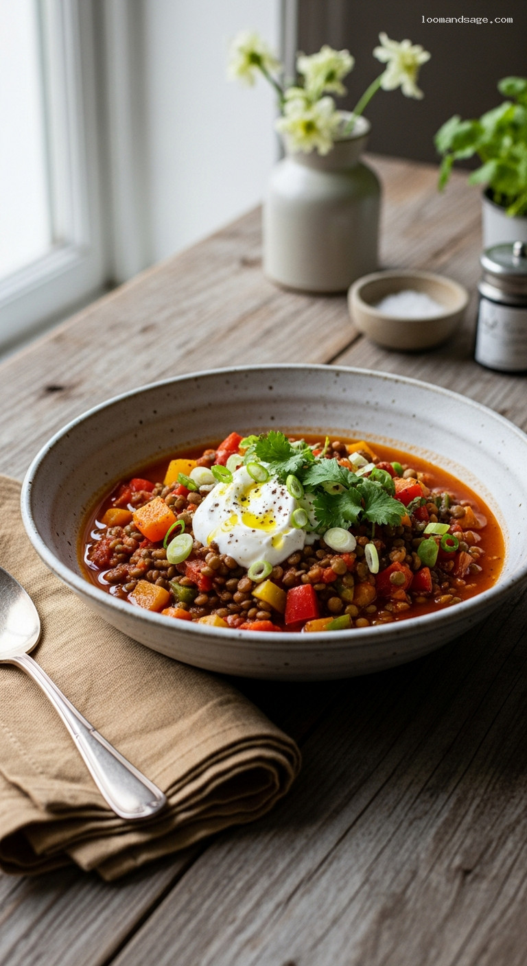 Hearty Green Lentil and Sweet Pepper Chili