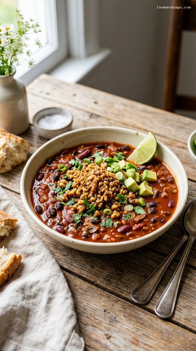 Hearty Mushroom Chili With Walnut Crumble