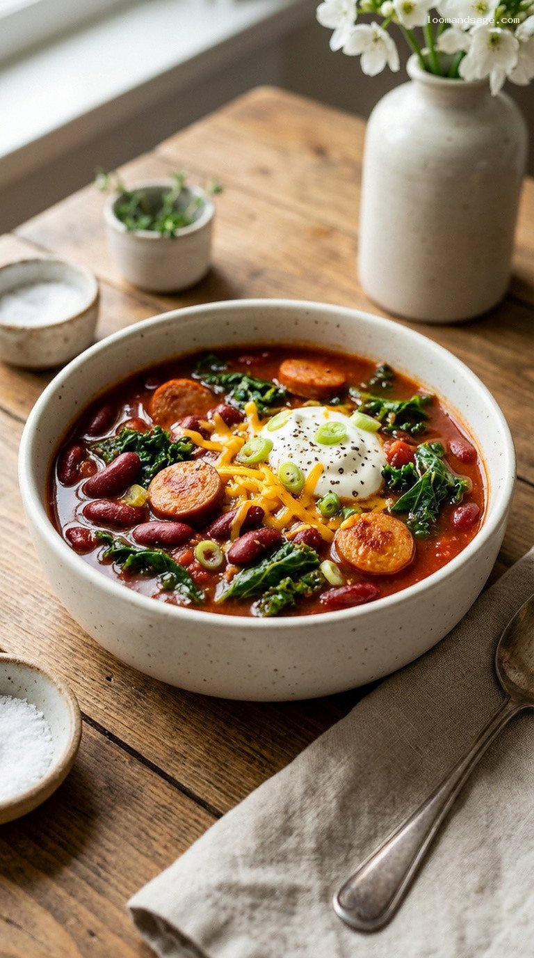 Hearty Smoked Sausage and Kale Chili