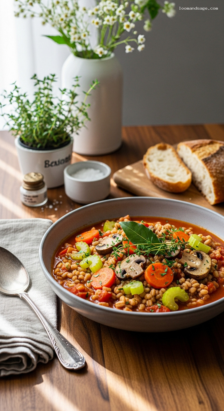 Hearty Vegetable Barley Stew with Mushrooms and Thyme