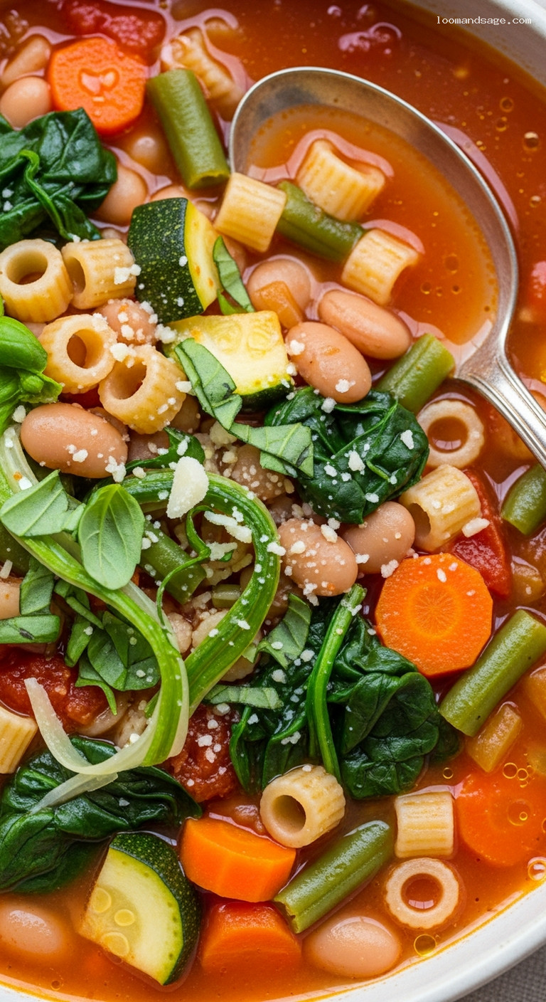 Hearty Vegetable Minestrone with Cannellini Beans – Closeup