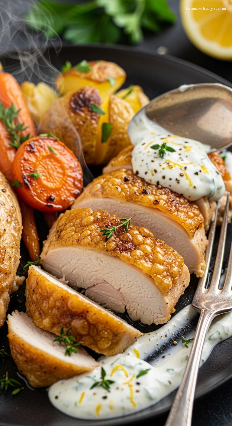 Herb-Roasted Lemon Chicken with Pan Sauce – Closeup