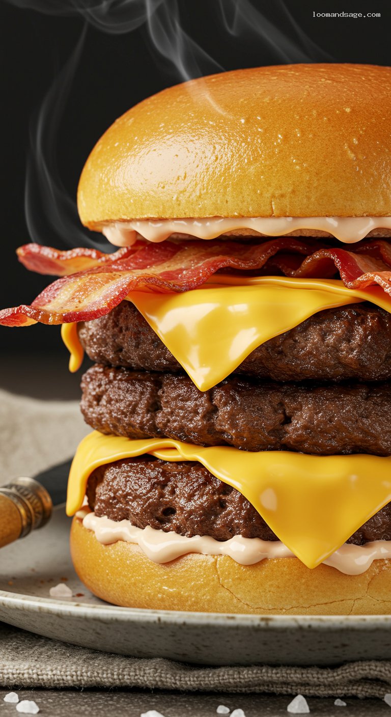 Homemade Baconator Burger (Wendy’s Copycat) – Closeup