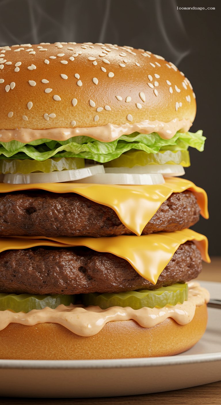 Homemade Big Mac-Style Burger with Special Sauce – Closeup