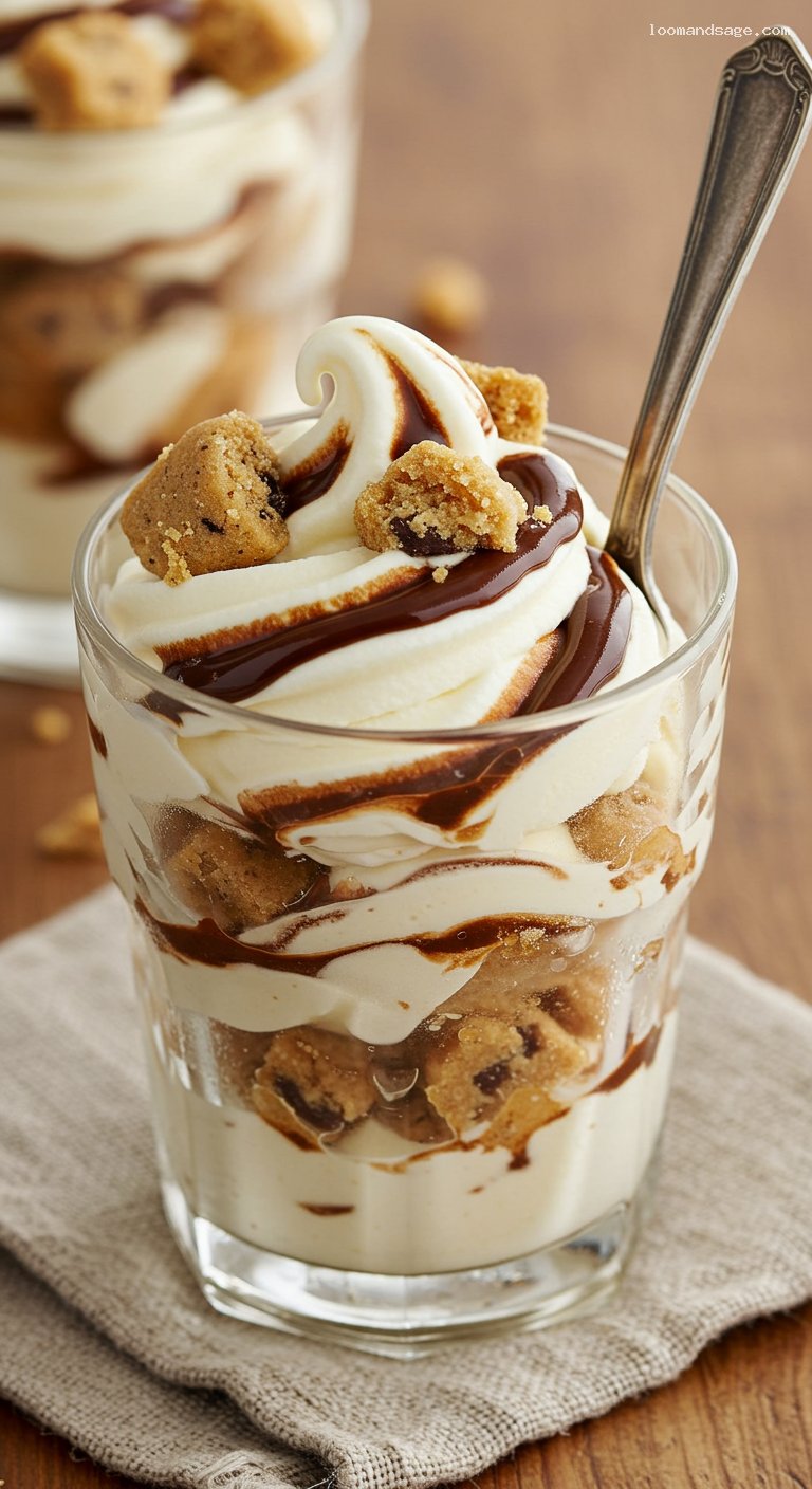 Homemade Cookie Dough Blizzard with Hot Fudge – Closeup