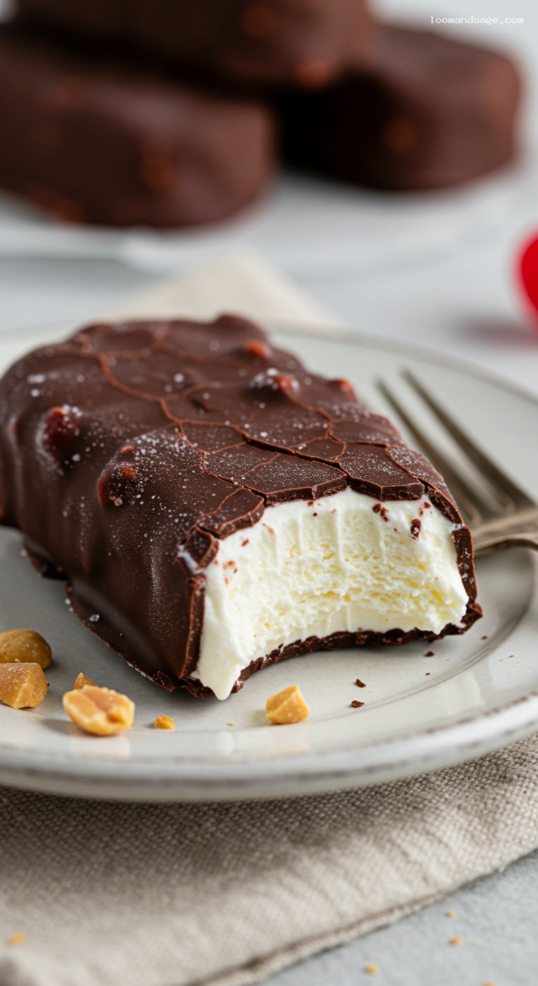 Homemade Dilly Bars with Crackly Chocolate Shell – Closeup