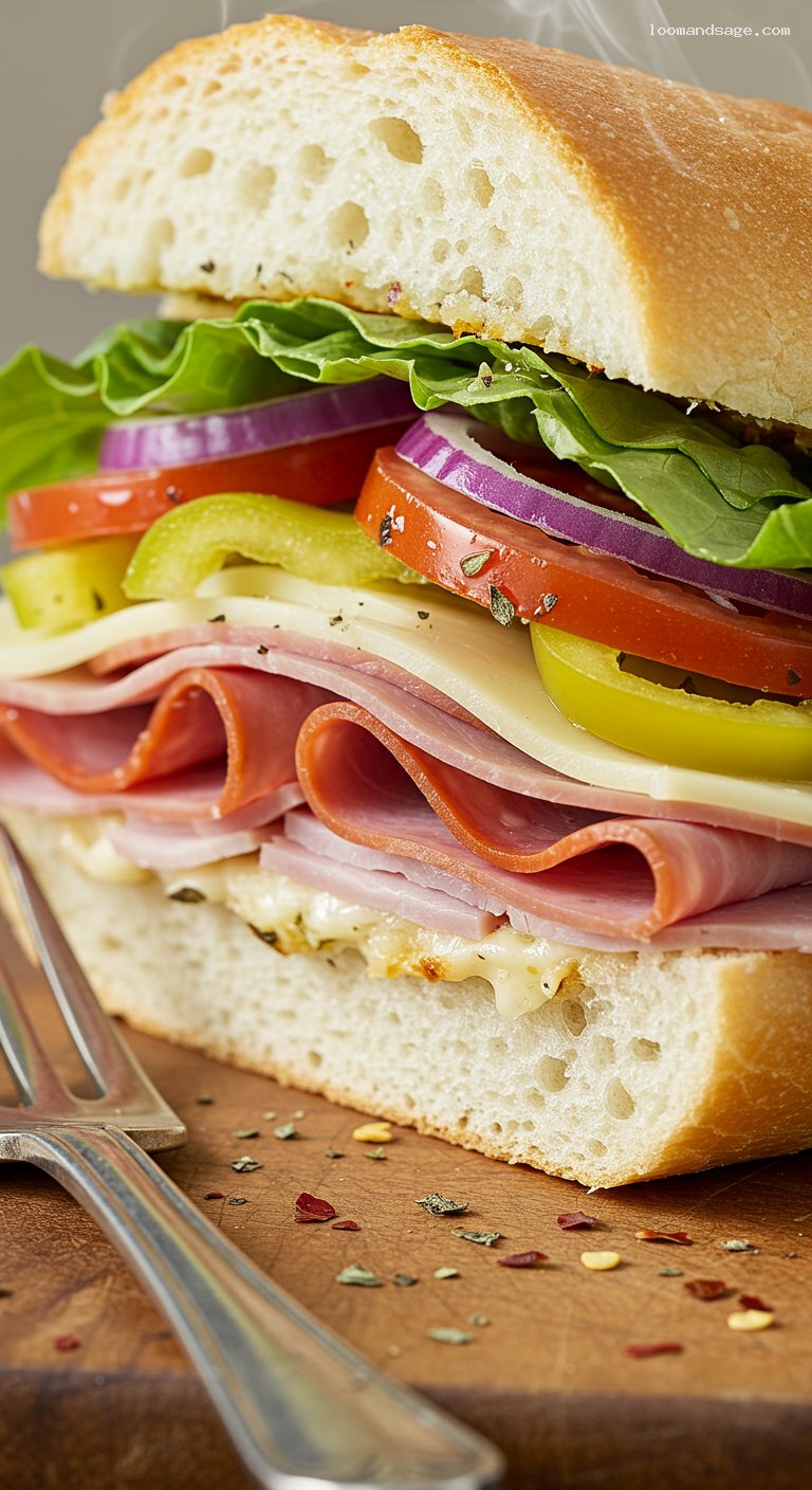 Homemade Italian B.M.T. Sub Sandwich – Closeup