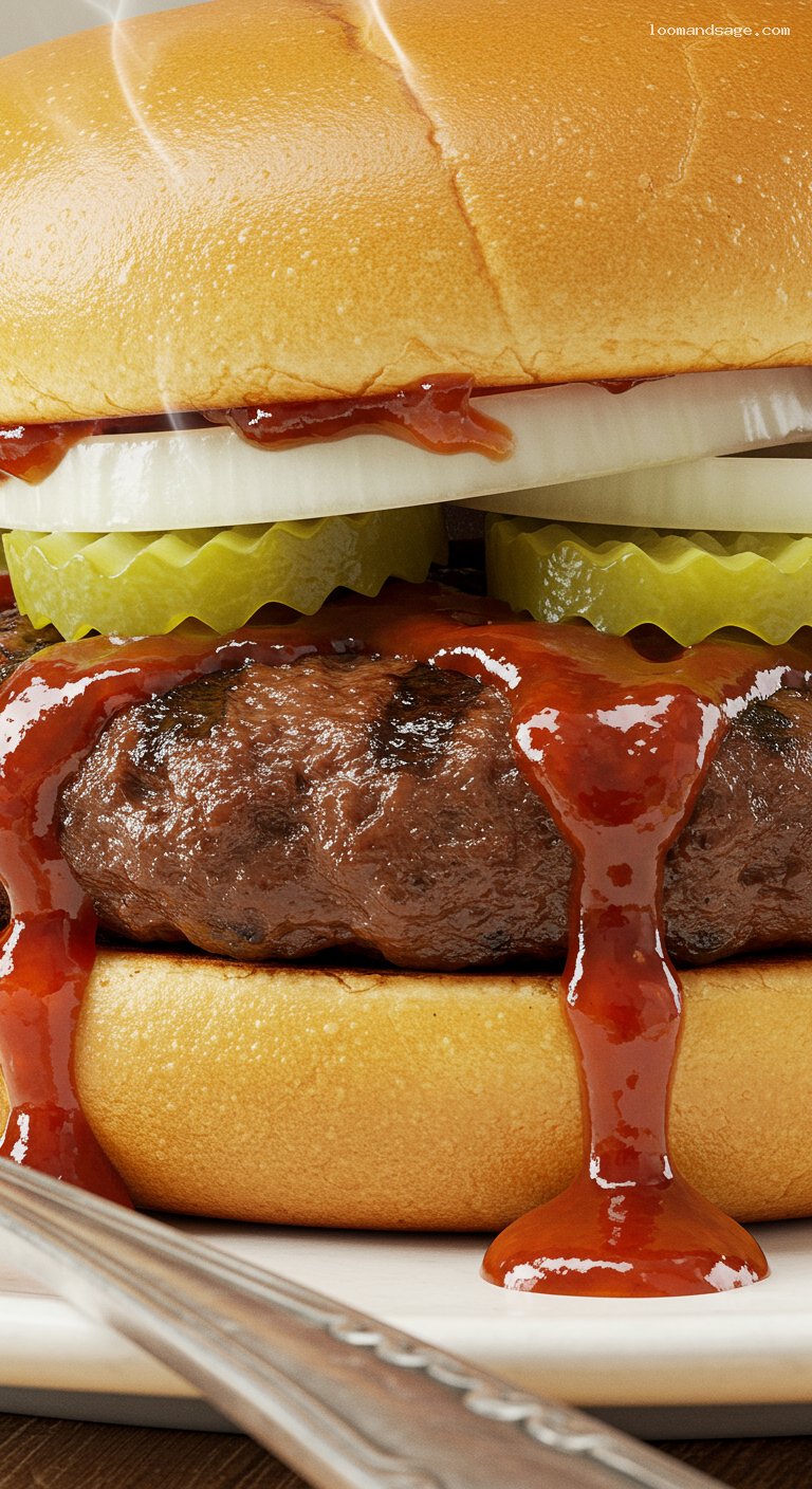 Homemade McRib Sandwich with Tangy BBQ Sauce – Closeup