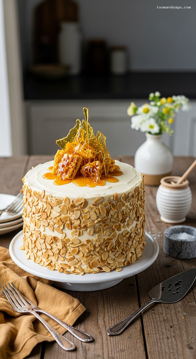 Honey Almond Cake with Honey Buttercream and Honeycomb