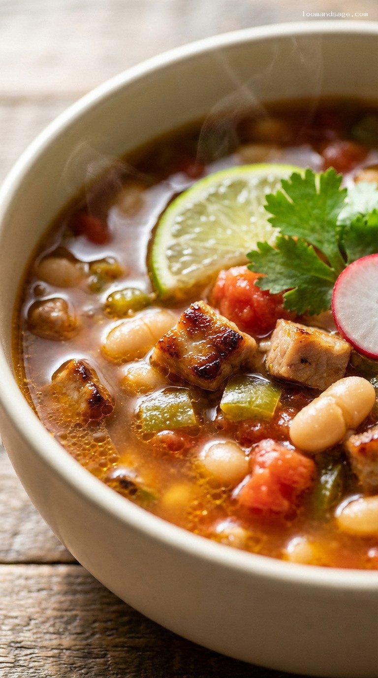 Honey Lime Pork Chili With White Beans – Closeup