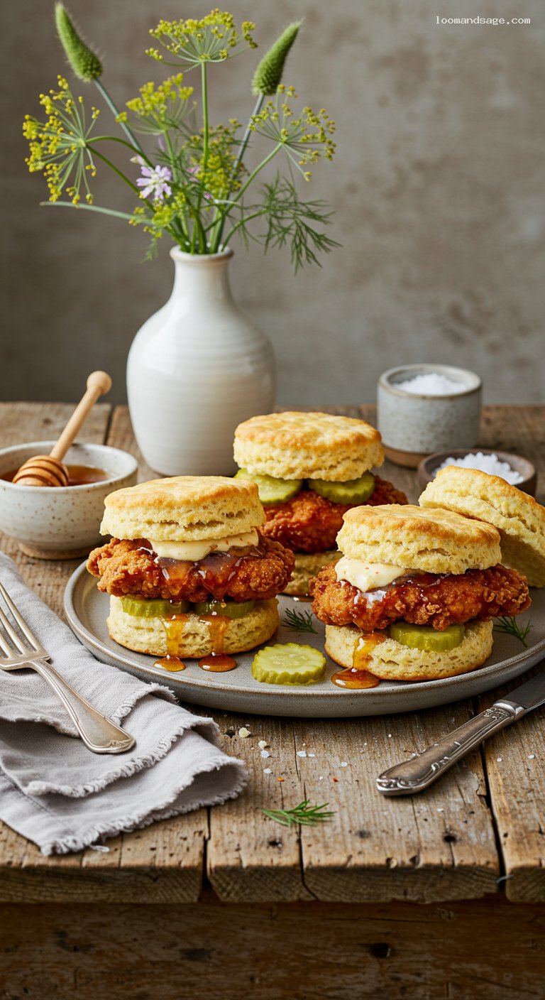 Hot Honey Chicken Biscuit Sandwich with Spicy Honey Butter