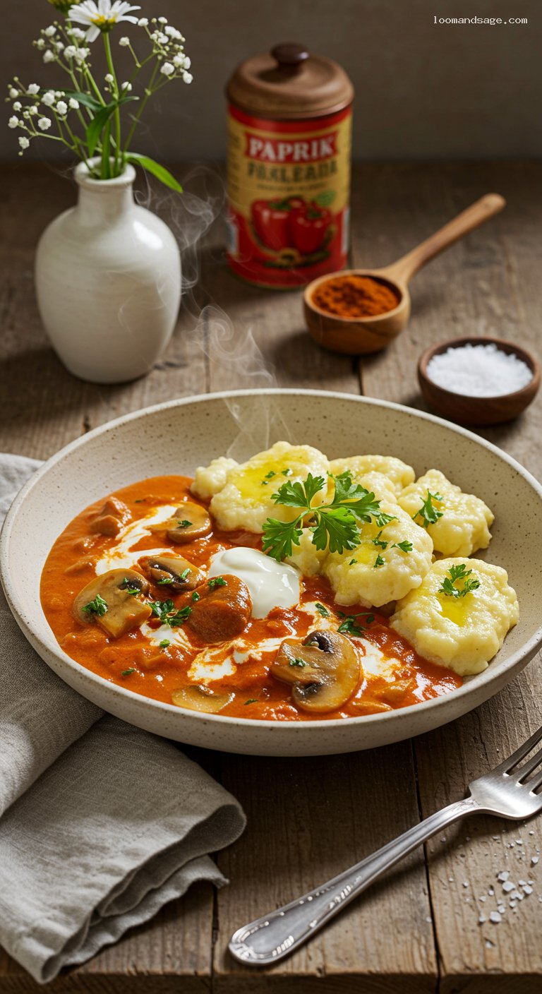 Hungarian Mushroom Paprikash with Nokedli or Rice