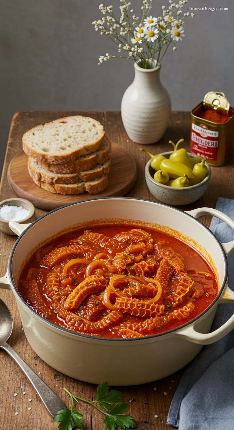 Hungarian Pacalpörkölt Tripe Stew with Paprika