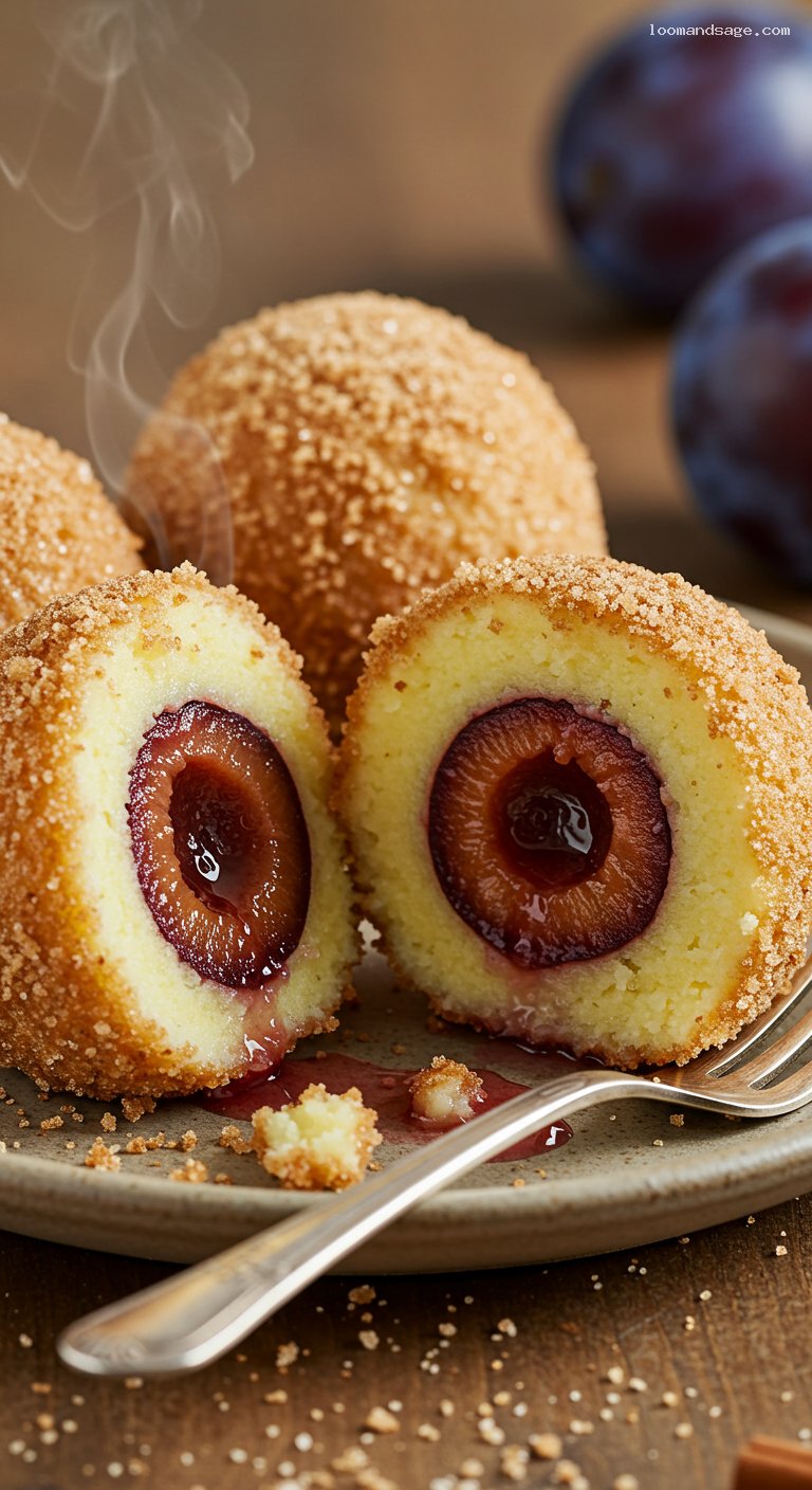 Hungarian Plum Dumplings with Cinnamon and Breadcrumbs – Closeup