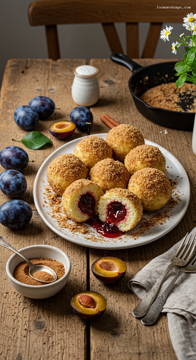 Hungarian Plum Dumplings with Cinnamon and Breadcrumbs