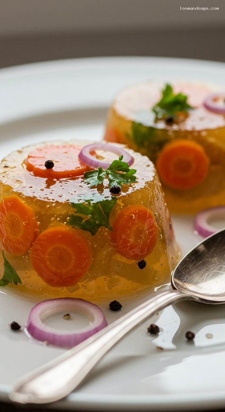 Hungarian Pork Aspic (Kocsonya) with Vinegar Onions – Closeup