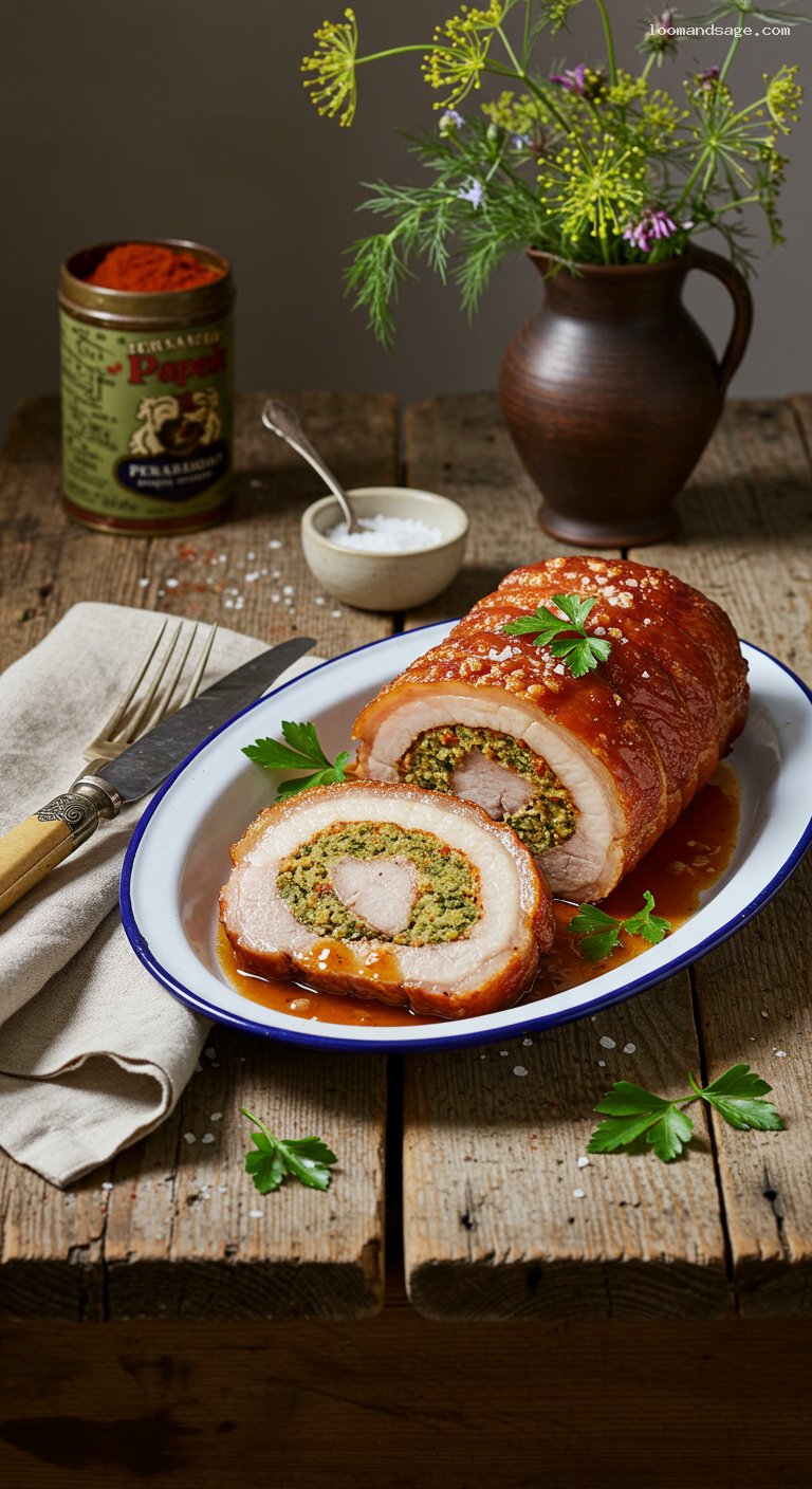 Hungarian Stuffed Pork Belly with Paprika and Herbs
