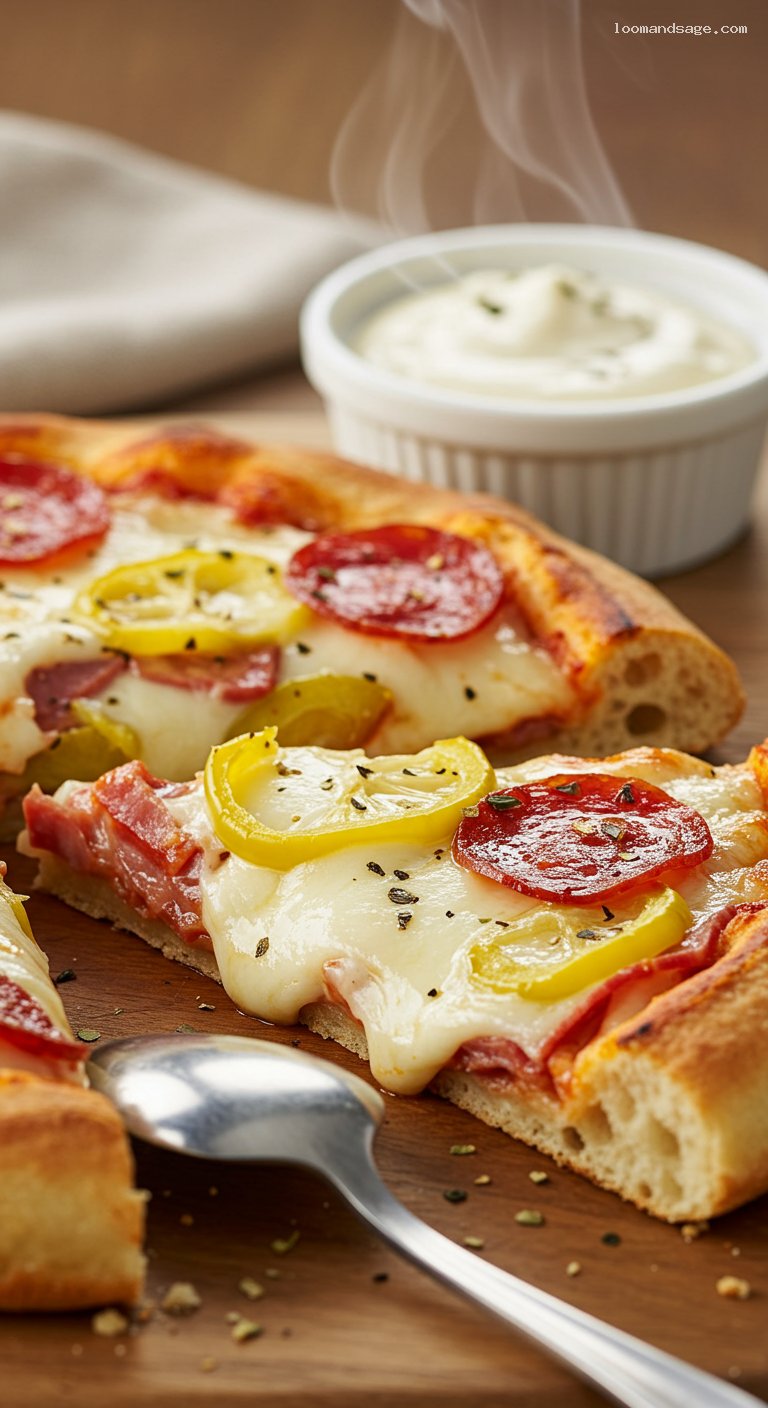 Italian Papadia Copycat with Salami, Pepperoni, and Garlic Sauce – Closeup