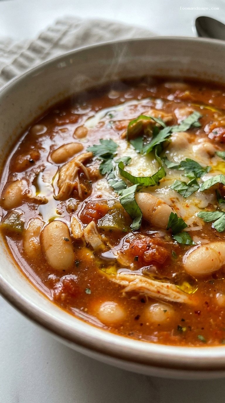 Italian Roasted Tomato & Basil White Bean Chili – Closeup