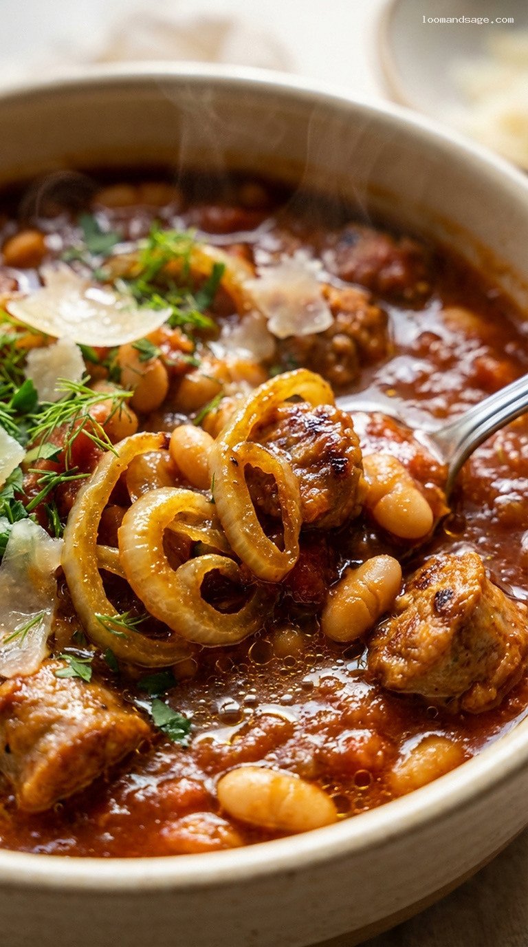 Italian Sausage Chili with Caramelized Fennel and Beans – Closeup