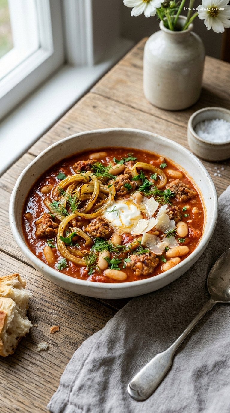 Italian Sausage Chili with Caramelized Fennel and Beans