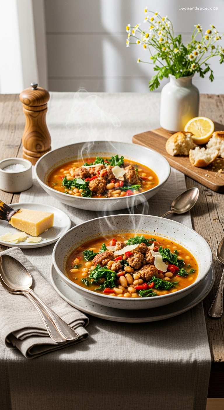 Italian Turkey Sausage and Kale Soup with White Beans