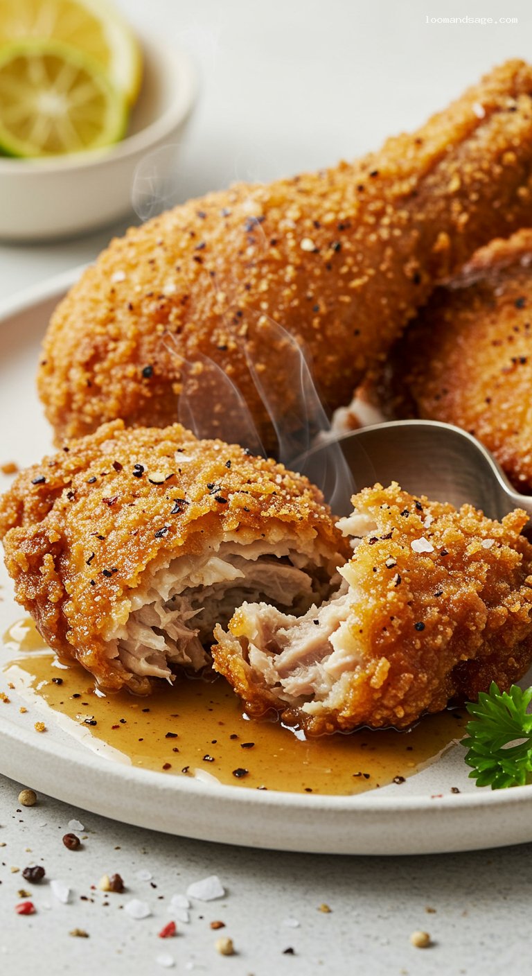 Jollibee-Style Chickenjoy with Pepper Gravy – Closeup