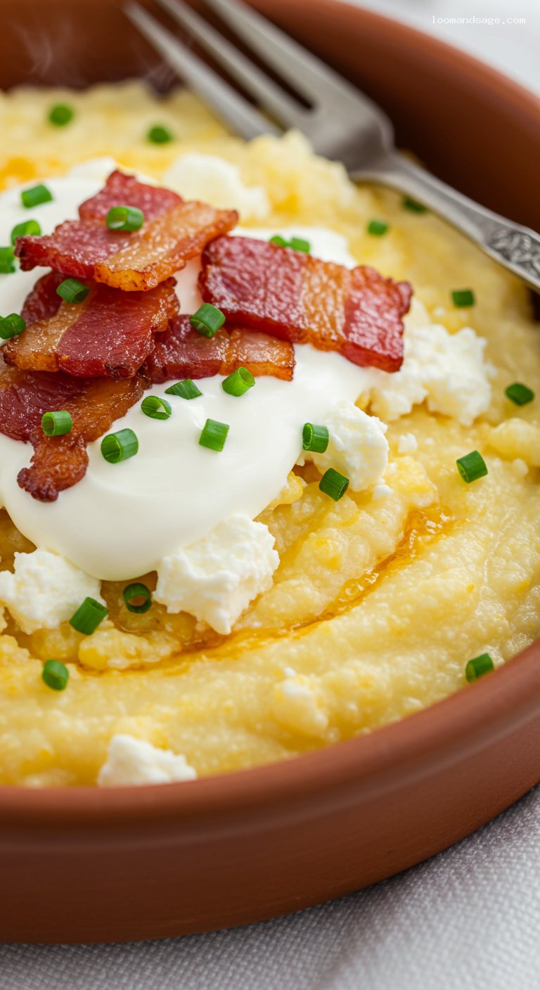 Juhtúrós Puliszka with Sheep’s Cheese and Bacon Cracklings – Closeup