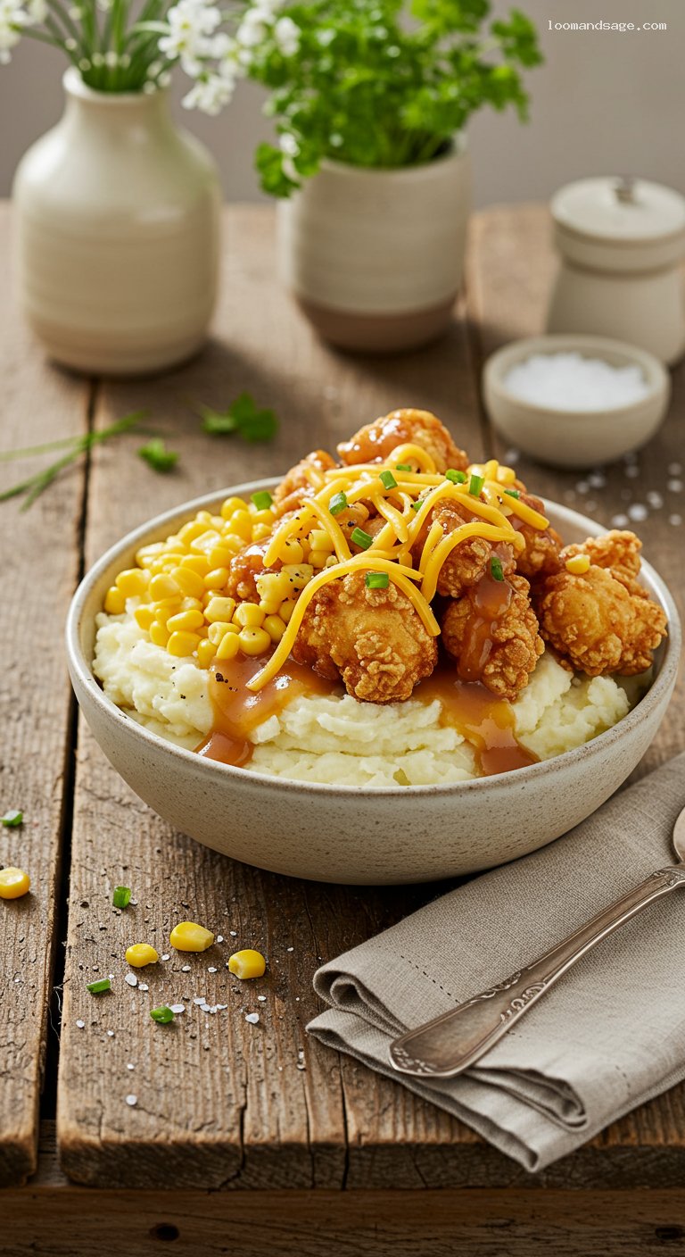 KFC Famous Bowl Copycat with Chicken, Corn, and Gravy