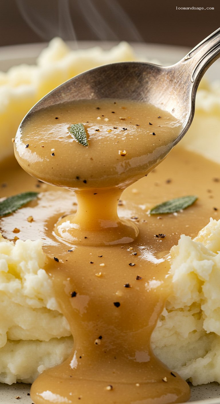 KFC-Style Brown Gravy with Sage – Closeup