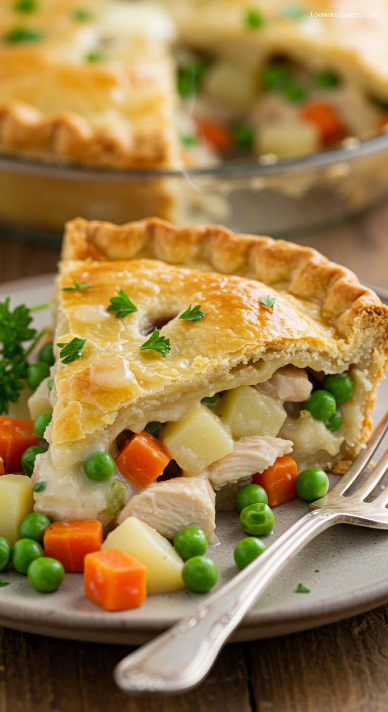 KFC-Style Chicken Pot Pie with Buttery Double Crust – Closeup