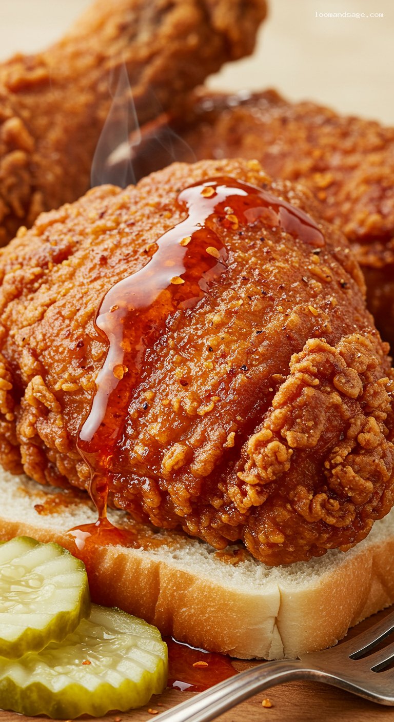 KFC-Style Nashville Hot Chicken with Pickles – Closeup