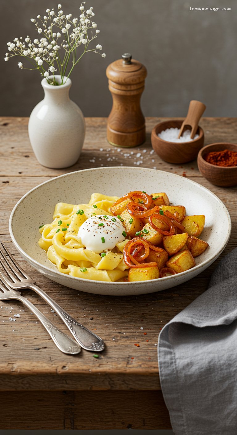 Krumplis Tészta: Paprika Potatoes with Egg Noodles