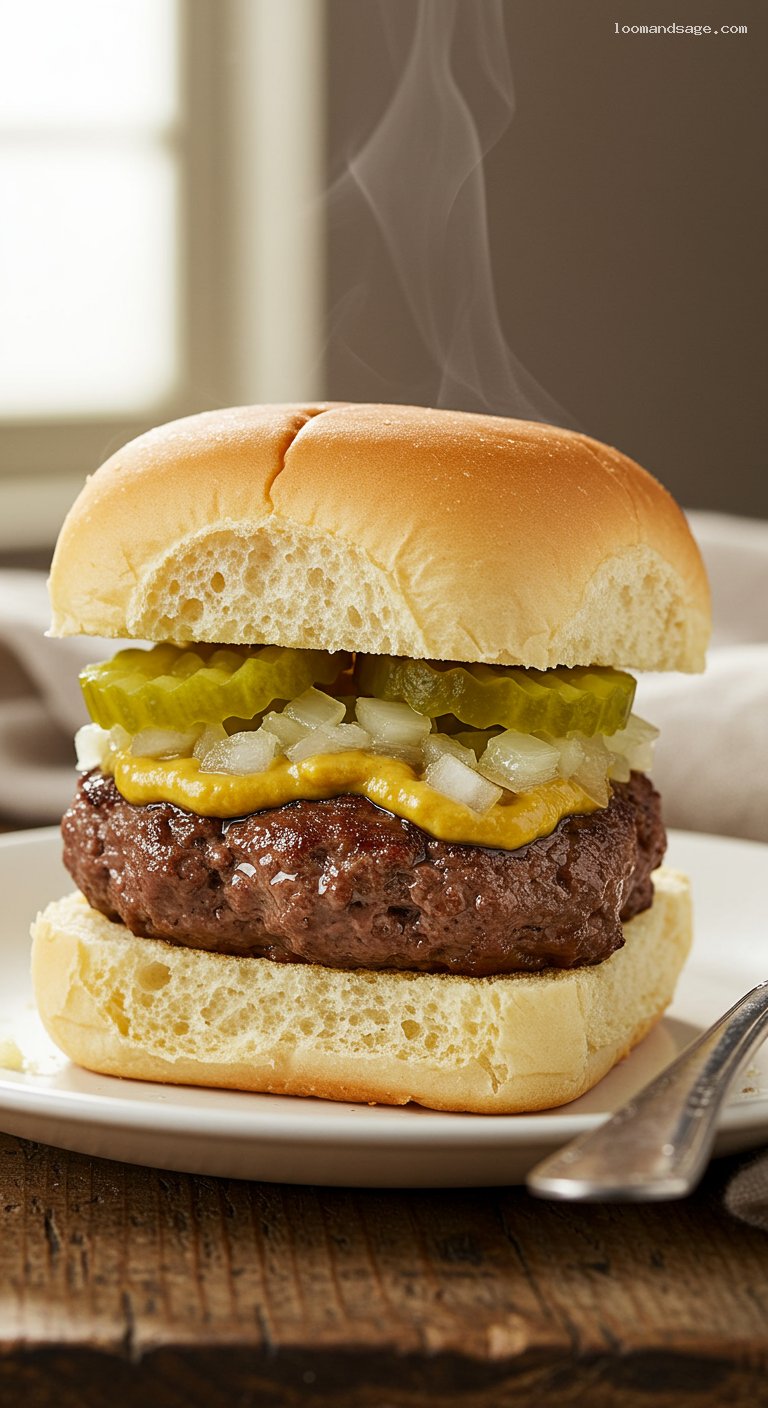 Krystal-Style Original Sliders with Onions and Pickles – Closeup