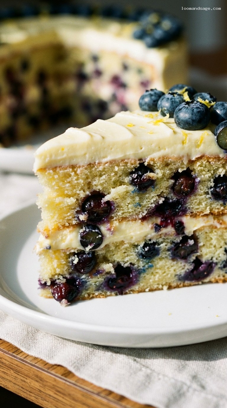 Lemon Blueberry Layer Cake With Lemon Cream Cheese Frosting – Closeup