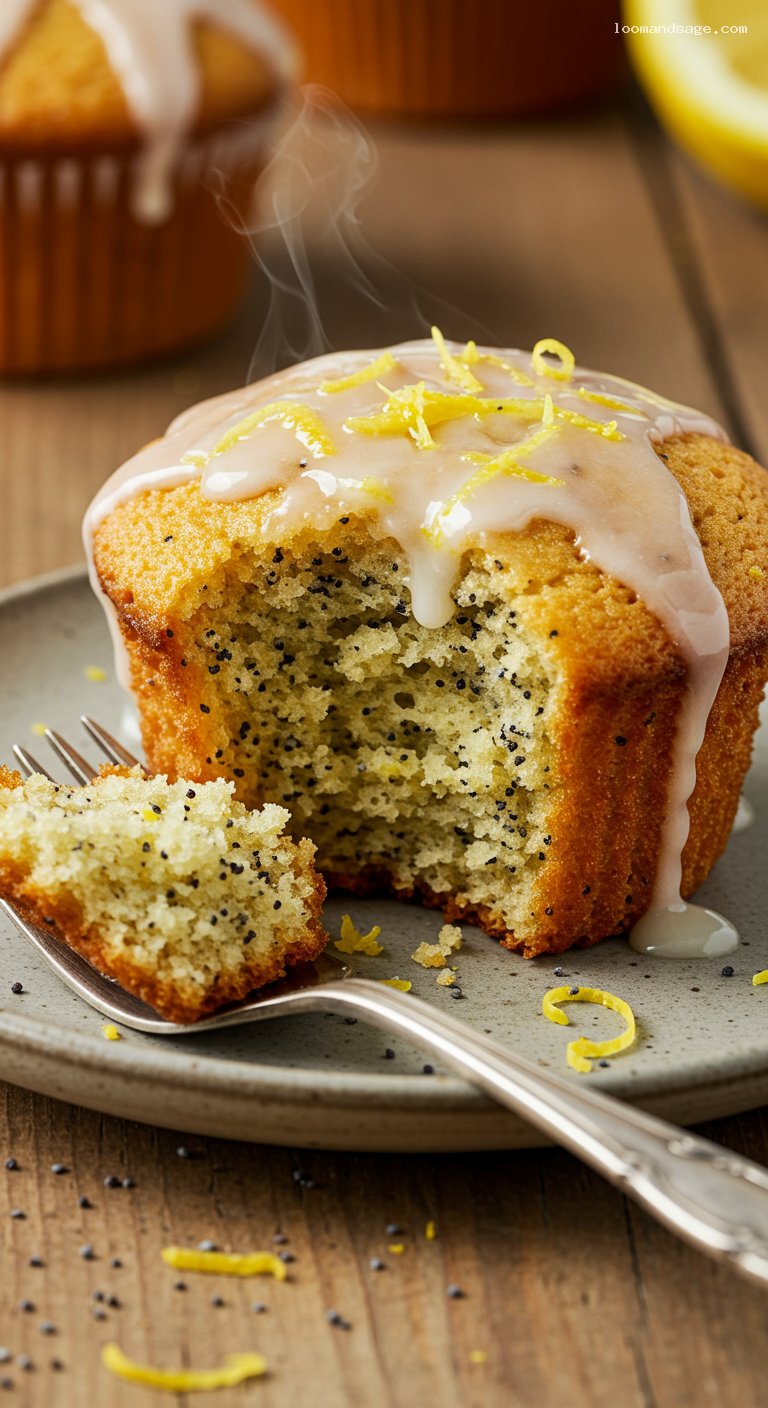 Lemon Poppy Seed Muffins with Citrus Glaze – Closeup