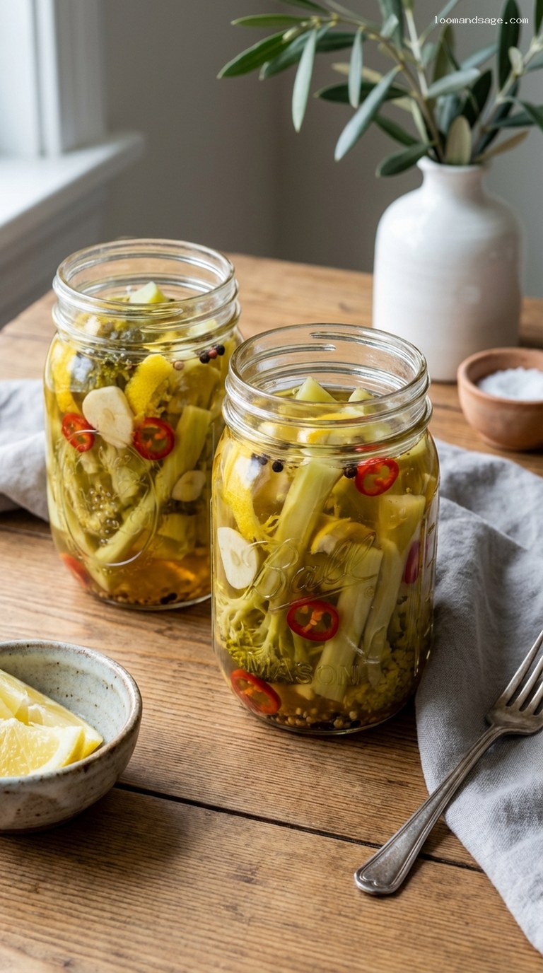 Lemony Pickled Broccoli Stems With Garlic and Chili