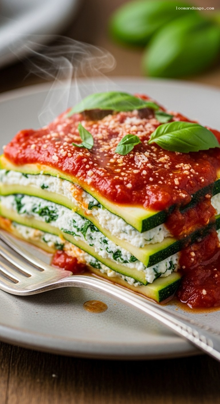 Lighter Zucchini Lasagna with Spinach and Ricotta – Closeup