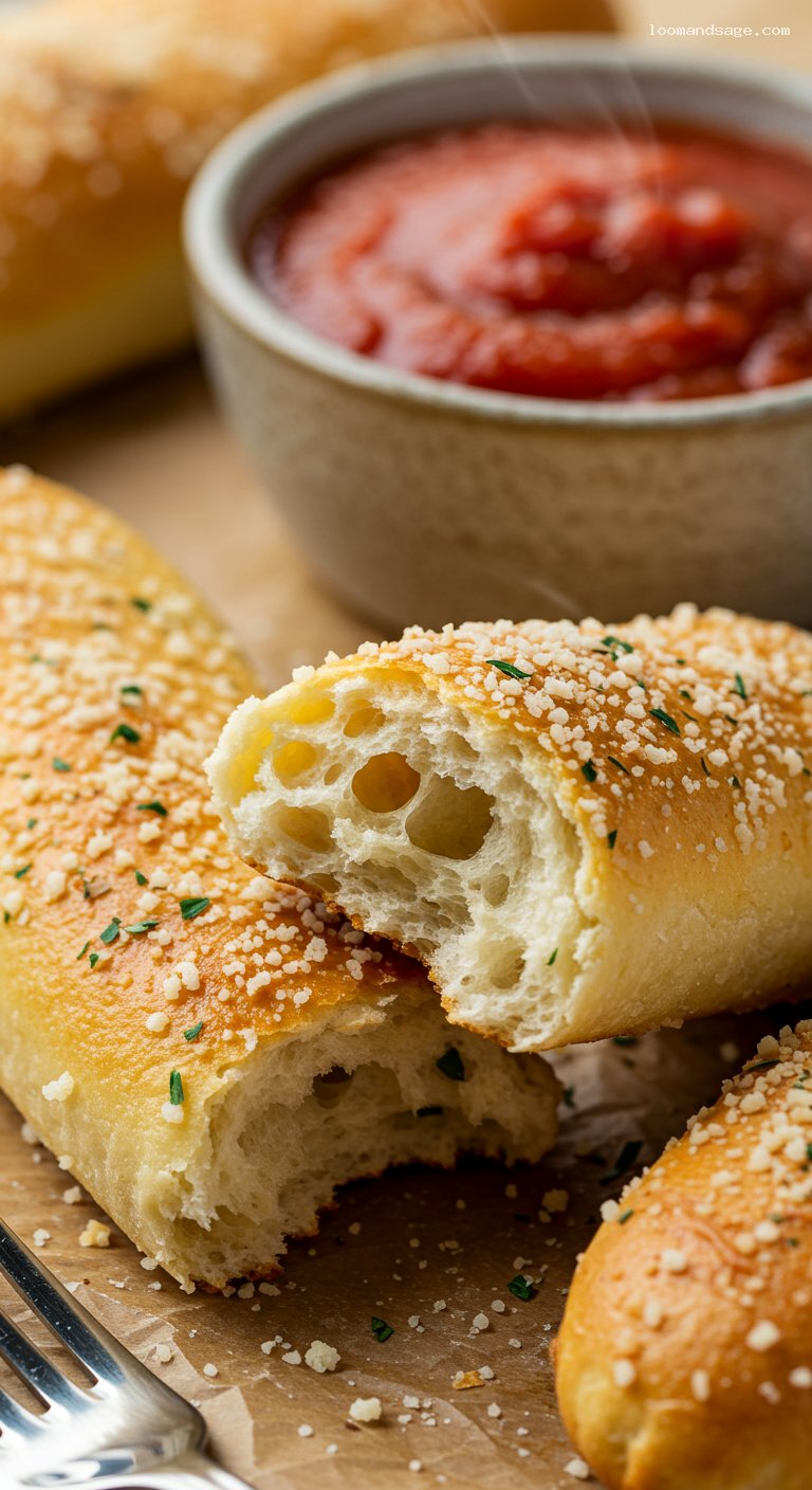 Little Caesars Crazy Bread Copycat with Marinara Dip – Closeup
