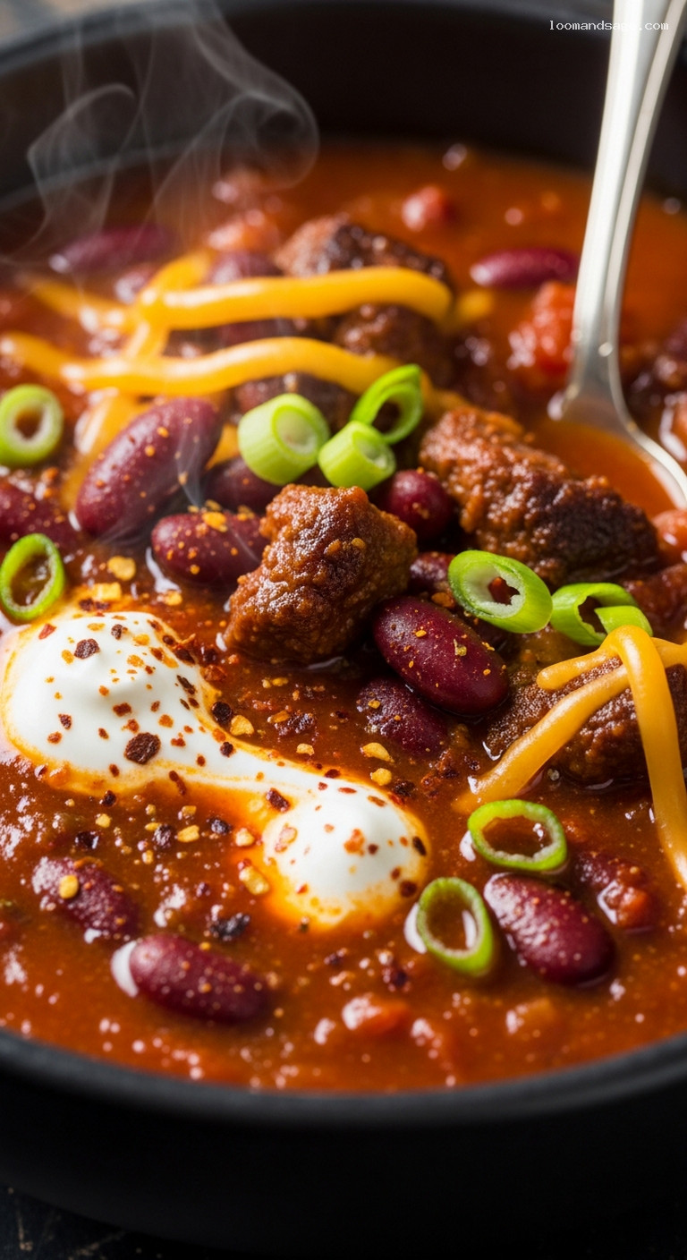 Maple-Bourbon Chili with Smoky Sweet Heat – Closeup
