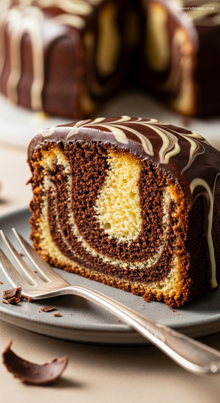 Marble Cake With Chocolate Ganache – Closeup