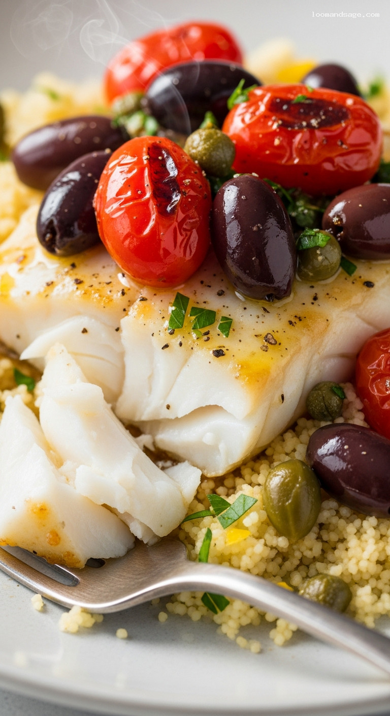 Mediterranean Baked Cod with Olives and Tomatoes – Closeup