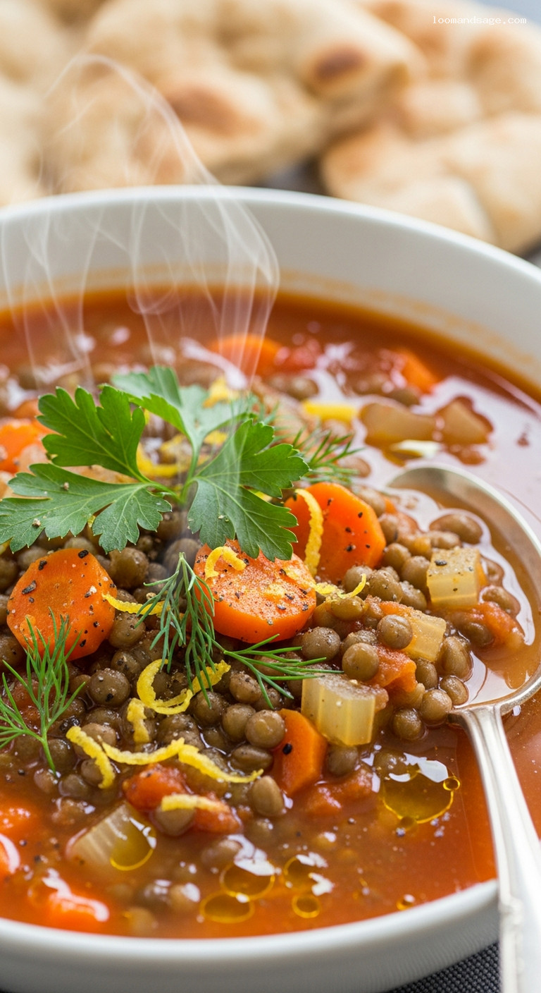 Mediterranean Lentil Soup with Cumin and Lemon – Closeup