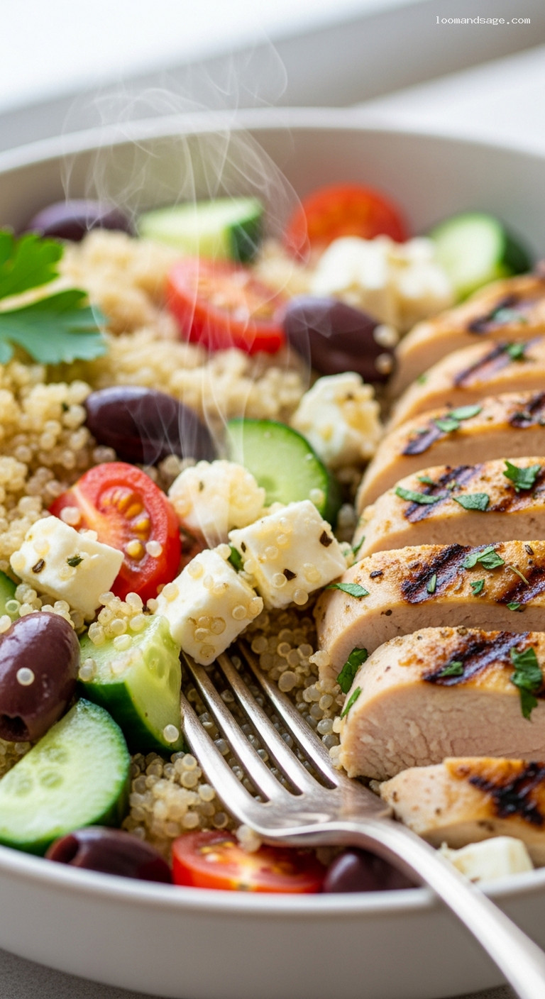 Mediterranean Quinoa Salad with Grilled Chicken – Closeup