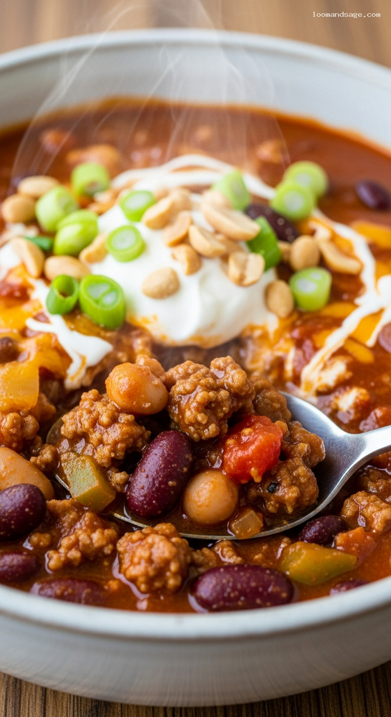 Midwestern Peanut Butter Chili with Beef and Beans – Closeup