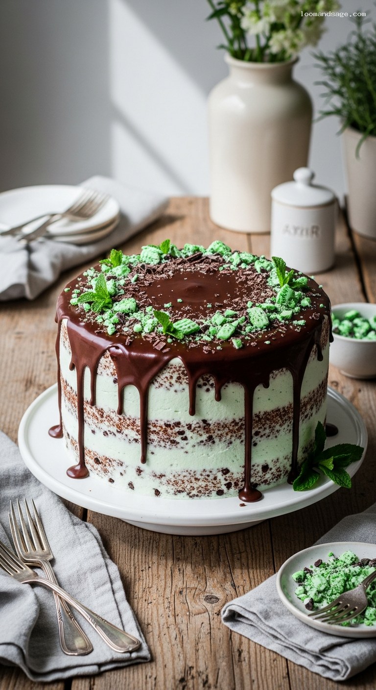 Mint Chocolate Chip Layer Cake with Ganache Drizzle