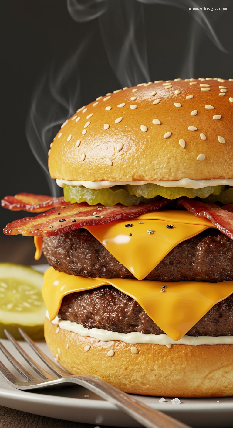 Monster Thickburger Copycat with Bacon and Cheese – Closeup