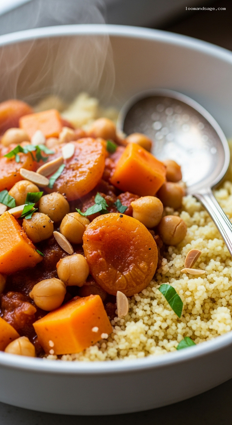 Moroccan Chickpea Tagine with Sweet Potatoes and Apricots – Closeup