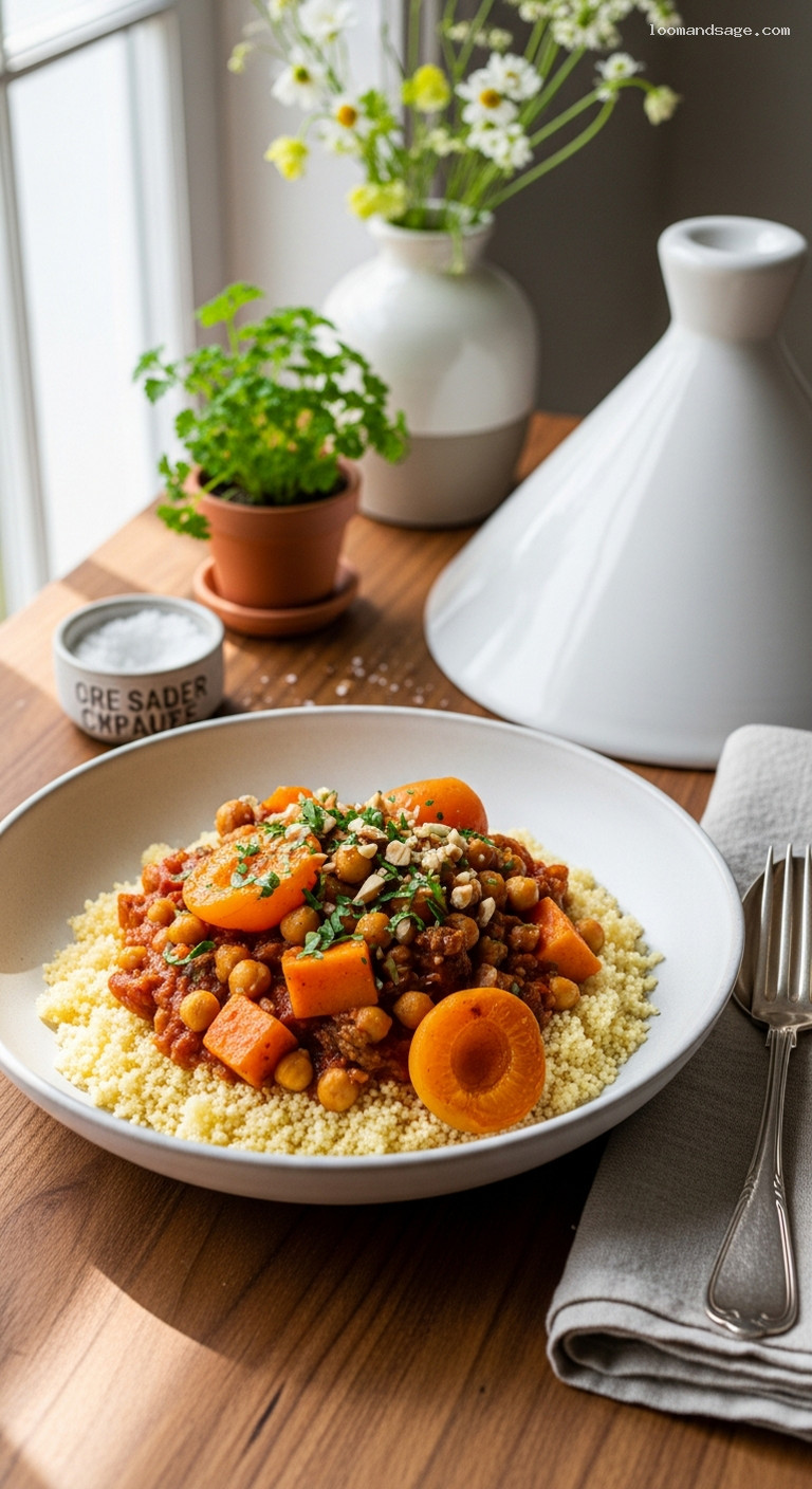 Moroccan Chickpea Tagine with Sweet Potatoes and Apricots